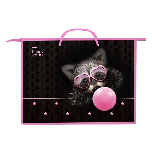 Папка для тетрадей Пластиковая А3ф Hatber 1 отделение с РУЧКАМИ на молнии -Happy-  в индив.упак. , 